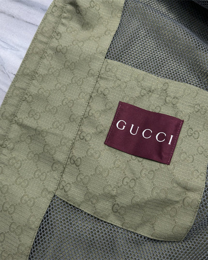 Gucci Olive Green GG Monogram Zip-Up Hoodie Jacket