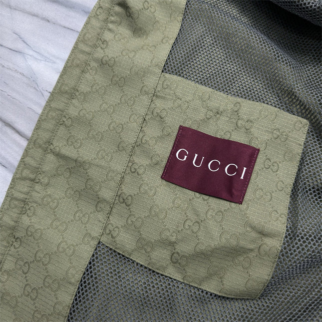 Gucci Olive Green GG Monogram Zip-Up Hoodie Jacket