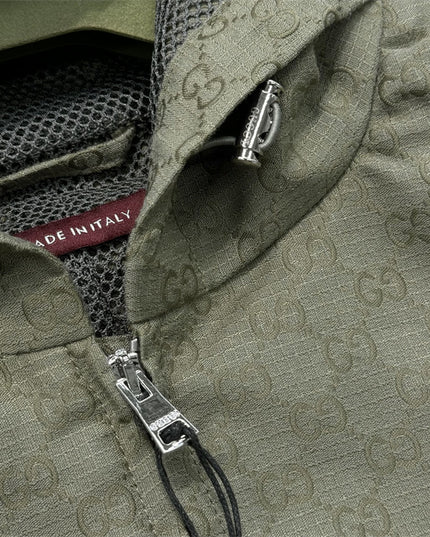 Gucci Olive Green GG Monogram Zip-Up Hoodie Jacket