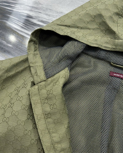 Gucci Olive Green GG Monogram Zip-Up Hoodie Jacket