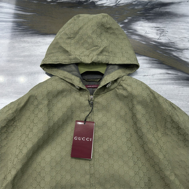 Gucci Olive Green GG Monogram Zip-Up Hoodie Jacket