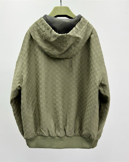 Gucci Olive Green GG Monogram Zip-Up Hoodie Jacket