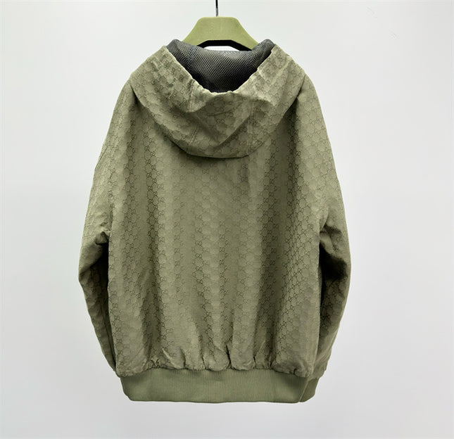 Gucci Olive Green GG Monogram Zip-Up Hoodie Jacket
