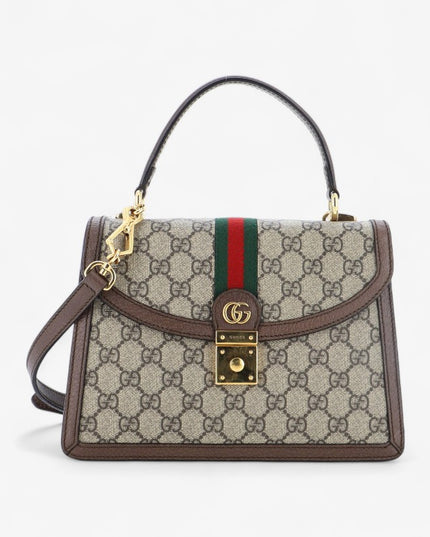 Gucci Ophidia GG Small Top Handle Bag – Beige/Brown with Web Stripe & Chain Strap