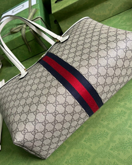 Gucci Ophidia Medium Tote With Web - Green-red-green Web Stripe