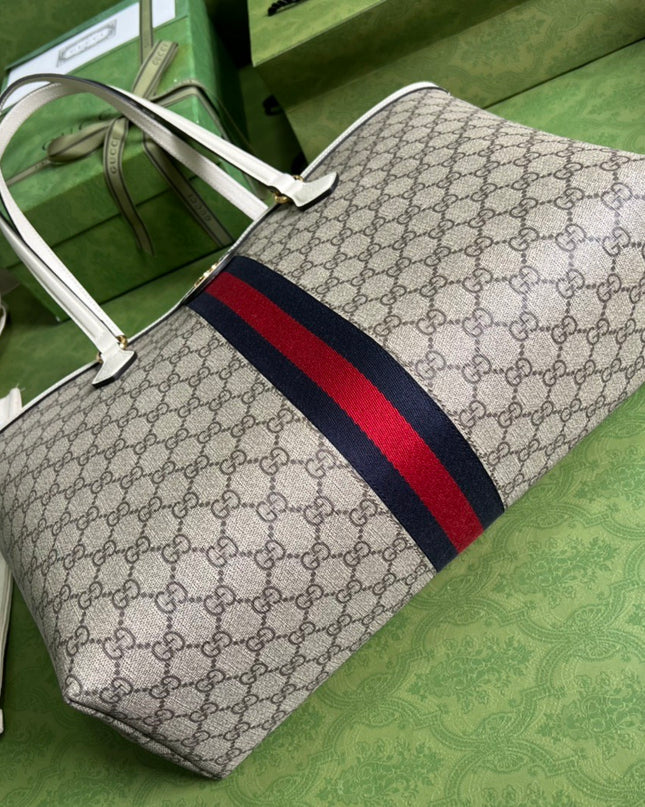 Gucci Ophidia Medium Tote With Web - Green-red-green Web Stripe