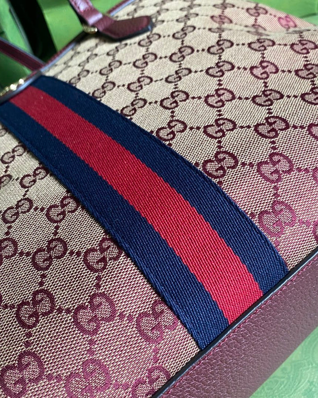 Gucci Ophidia Medium Tote With Web – Burgundy/Brown with Blue-Red Web Stripe