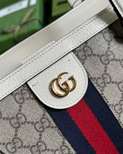 Gucci Ophidia Medium Tote With Web - Green-red-green Web Stripe