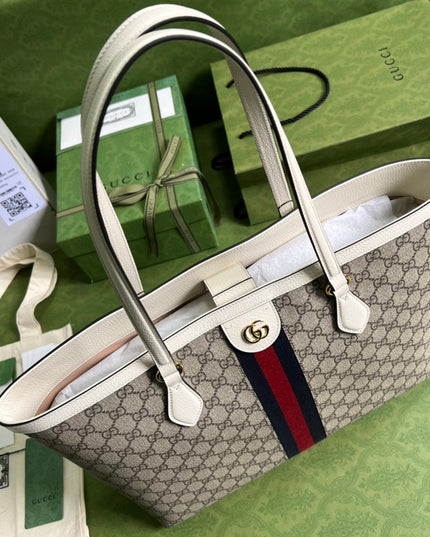Gucci Ophidia Medium Tote With Web - Green-red-green Web Stripe