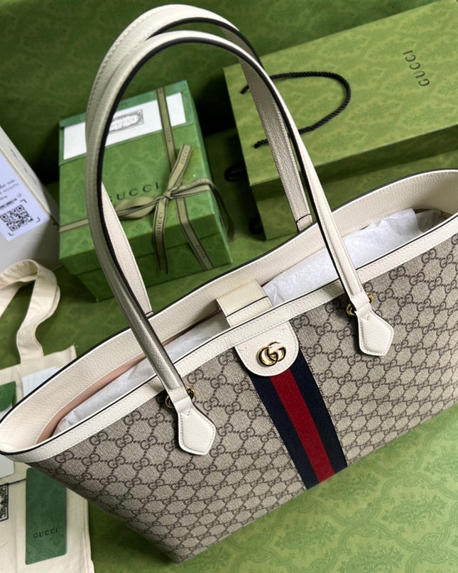 Gucci Ophidia Medium Tote With Web - Green-red-green Web Stripe
