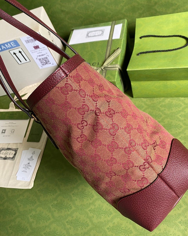 Gucci Ophidia Medium Tote With Web – Burgundy/Brown with Blue-Red Web Stripe