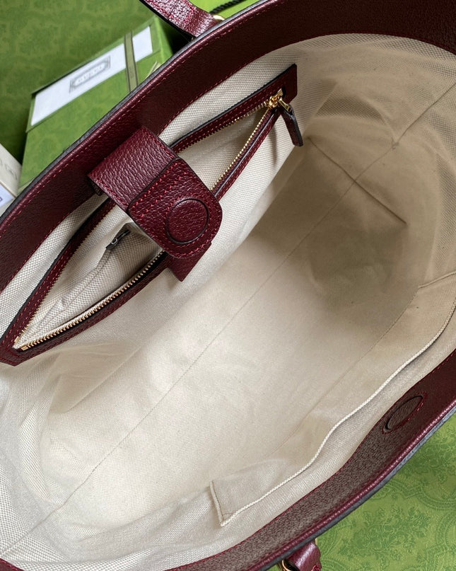 Gucci Ophidia Medium Tote With Web – Burgundy/Brown with Blue-Red Web Stripe