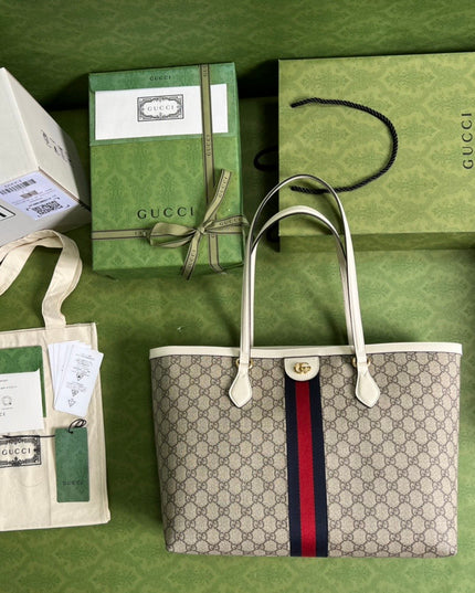 Gucci Ophidia Medium Tote With Web - Green-red-green Web Stripe