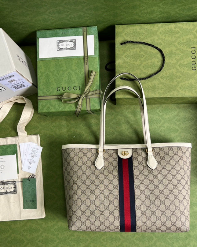 Gucci Ophidia Medium Tote With Web - Green-red-green Web Stripe