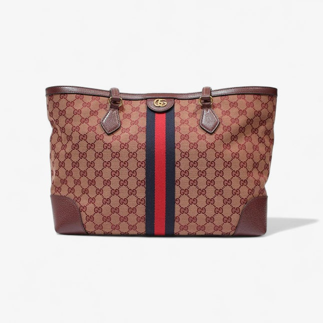 Gucci Ophidia Medium Tote With Web – Burgundy/Brown with Blue-Red Web Stripe
