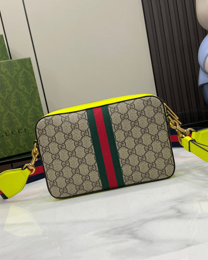 Gucci Ophidia GG Camera Bag – Neon Yellow Leather Trim