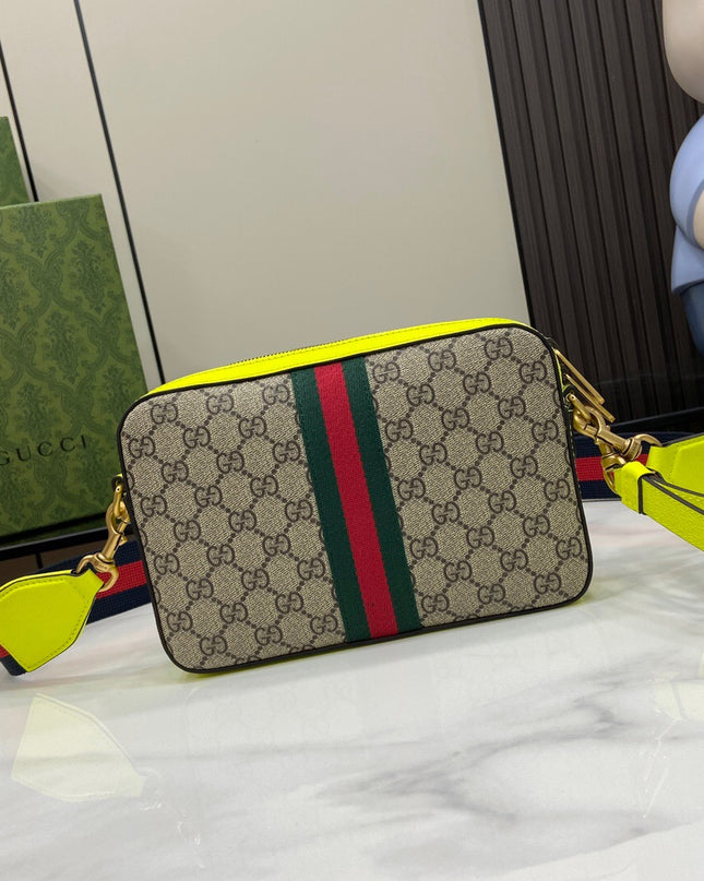 Gucci Ophidia GG Camera Bag – Neon Yellow Leather Trim