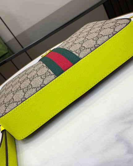 Gucci Ophidia GG Camera Bag – Neon Yellow Leather Trim