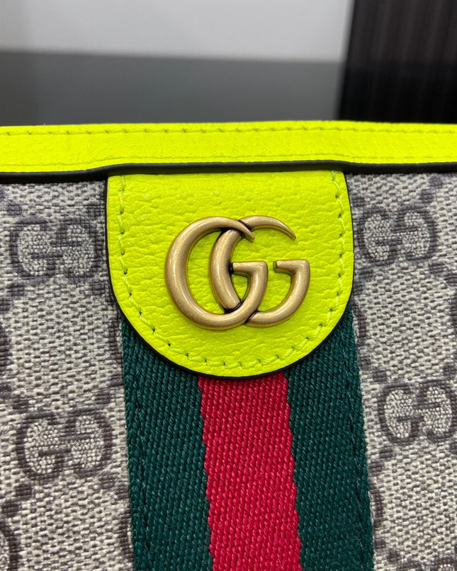 Gucci Ophidia GG Camera Bag – Neon Yellow Leather Trim