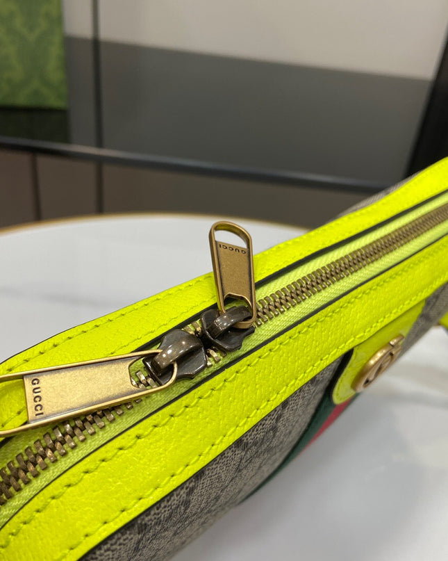 Gucci Ophidia GG Camera Bag – Neon Yellow Leather Trim