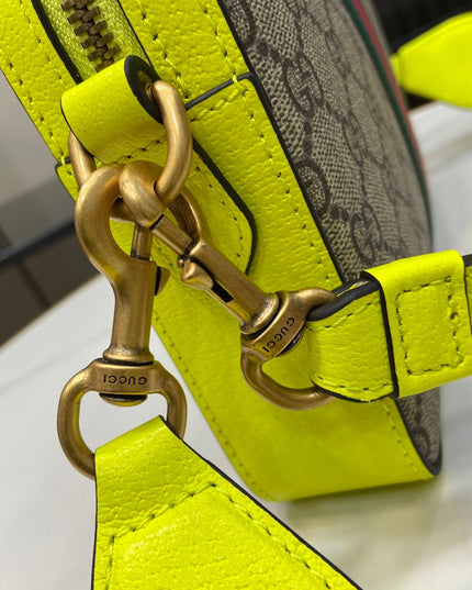 Gucci Ophidia GG Camera Bag – Neon Yellow Leather Trim