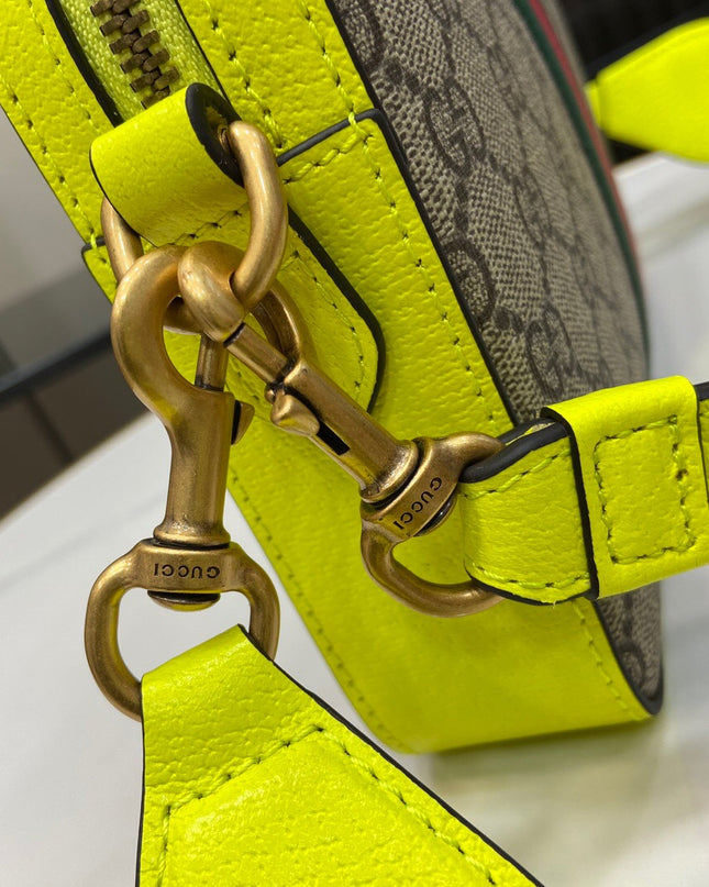 Gucci Ophidia GG Camera Bag – Neon Yellow Leather Trim