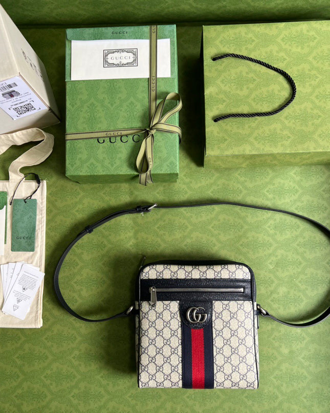 Gucci Ophidia Small Messenger Bag 547926 Blue and beige GG Supreme Canvas