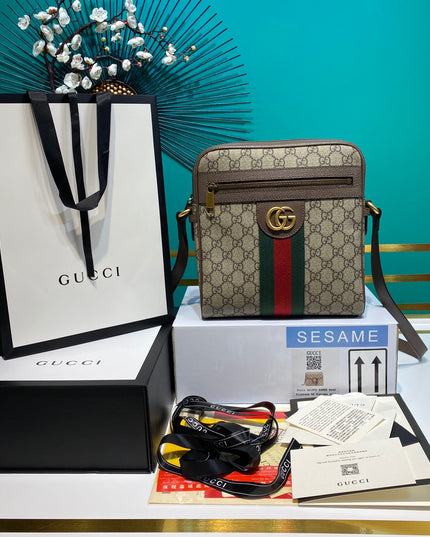 Gucci Ophidia Small Messenger Bag 547926 – Beige/Brown with Web Stripe
