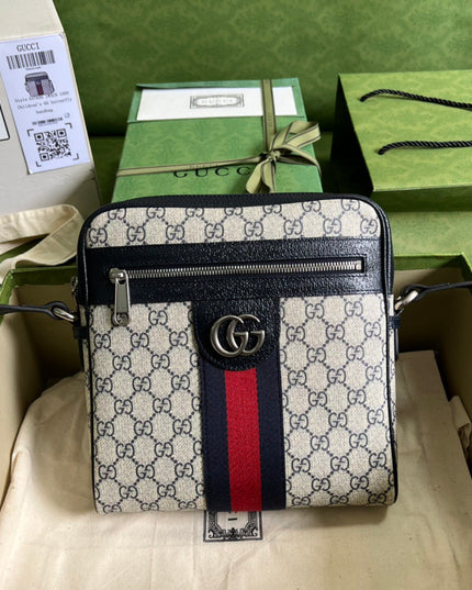 Gucci Ophidia Small Messenger Bag 547926 Blue and beige GG Supreme Canvas