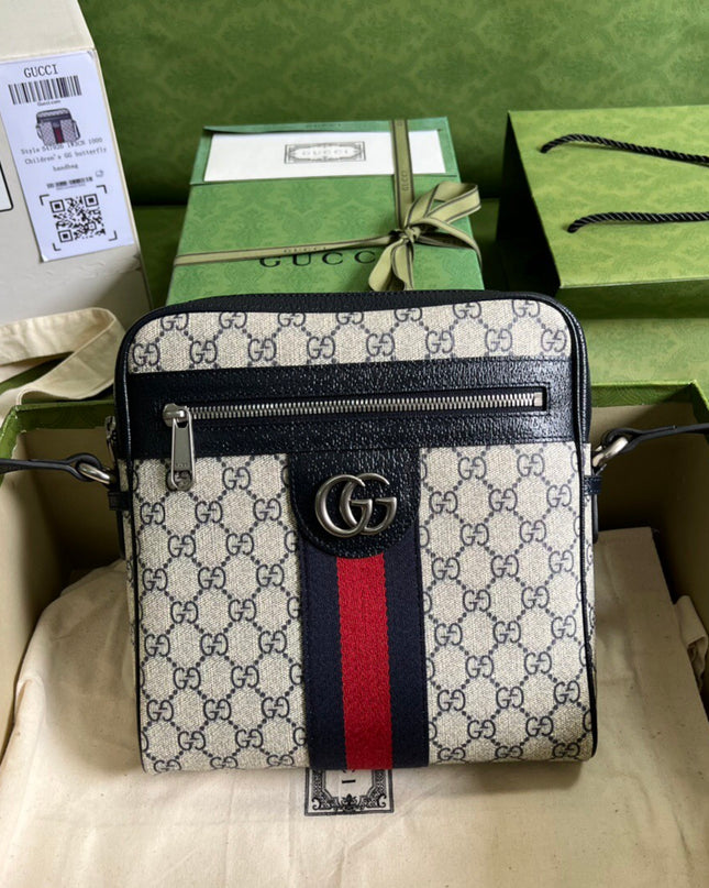 Gucci Ophidia Small Messenger Bag 547926 Blue and beige GG Supreme Canvas
