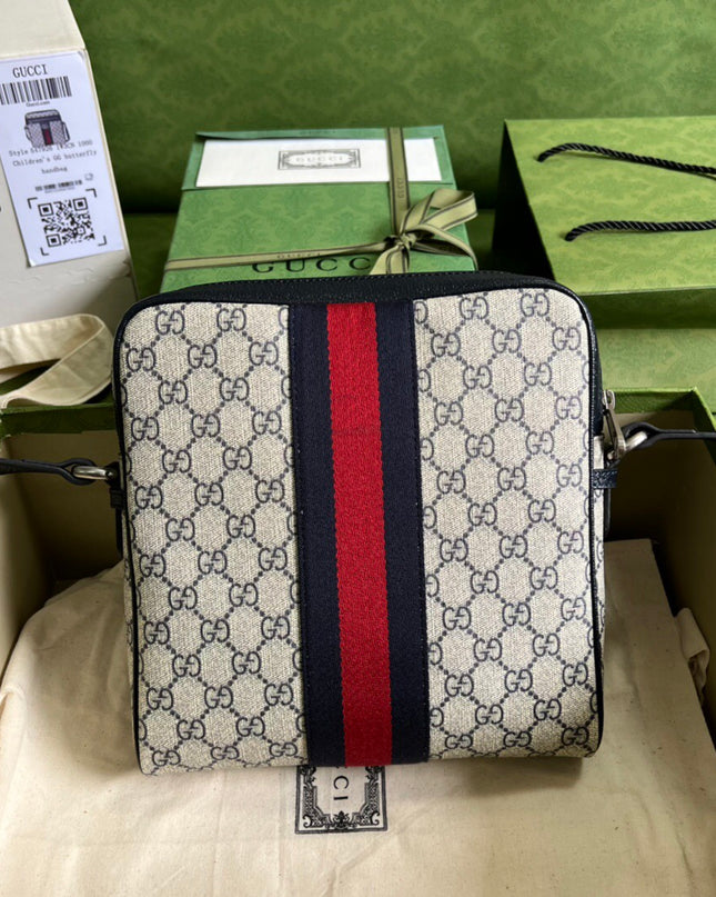 Gucci Ophidia Small Messenger Bag 547926 Blue and beige GG Supreme Canvas