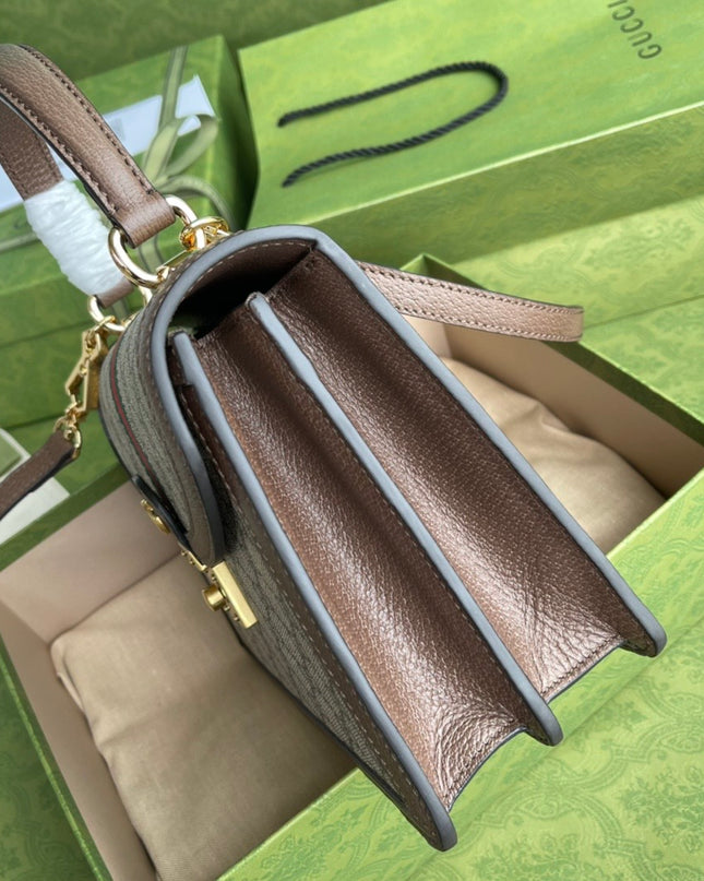 Gucci Ophidia GG Small Top Handle Bag – Beige/Brown with Web Stripe & Chain Strap