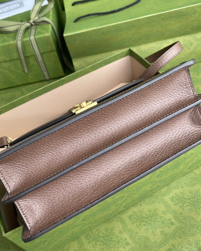Gucci Ophidia GG Small Top Handle Bag – Beige/Brown with Web Stripe & Chain Strap