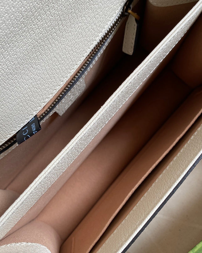 Gucci Ophidia Small Top Handle Bag  – Beige/Ebony with White Trim & Web Stripe