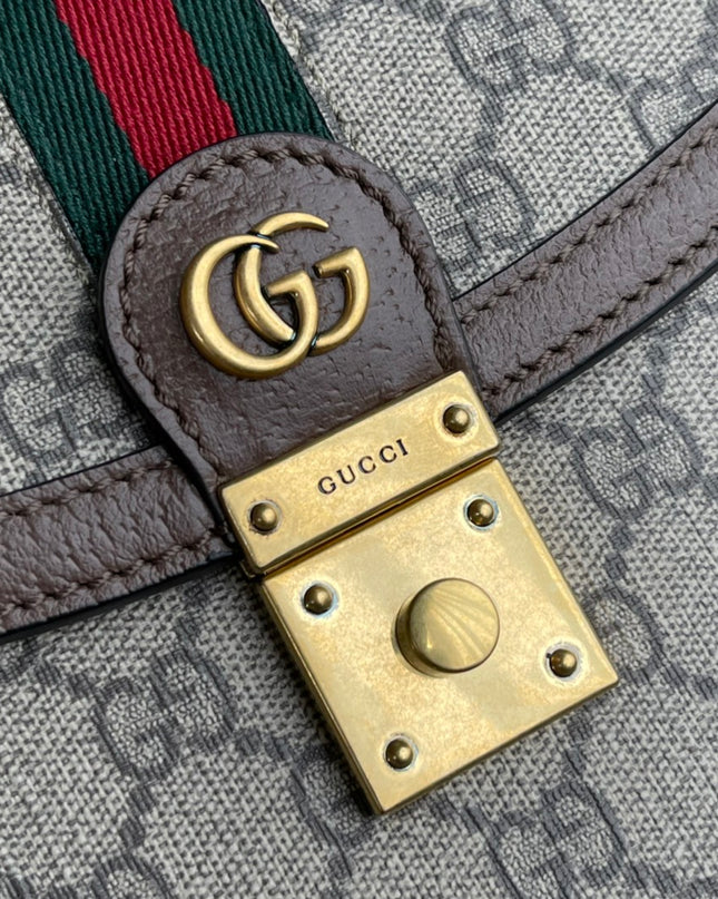 Gucci Ophidia GG Small Top Handle Bag – Beige/Brown with Web Stripe & Chain Strap