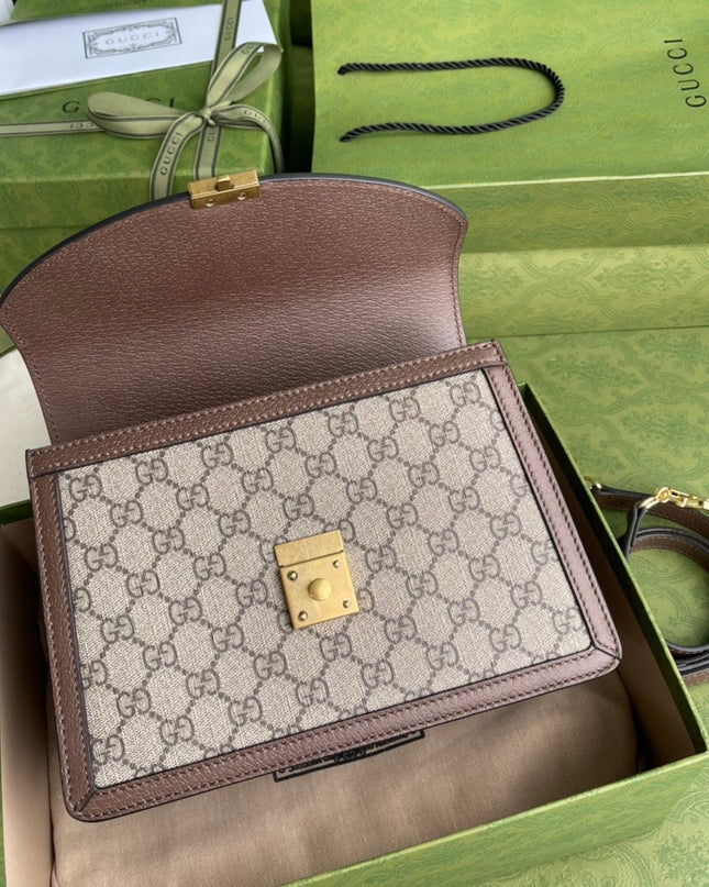 Gucci Ophidia GG Small Top Handle Bag – Beige/Brown with Web Stripe & Chain Strap