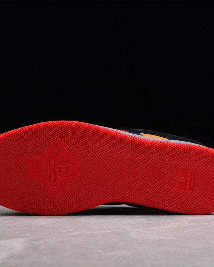 Gucci Orange-Red Perforated Sneaker with Navy Web Stripe