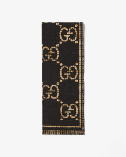 Gucci Oversized Check GG Wool Jacquard Scarf – Black & Beige