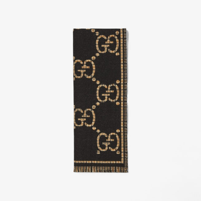 Gucci Oversized Check GG Wool Jacquard Scarf – Black & Beige