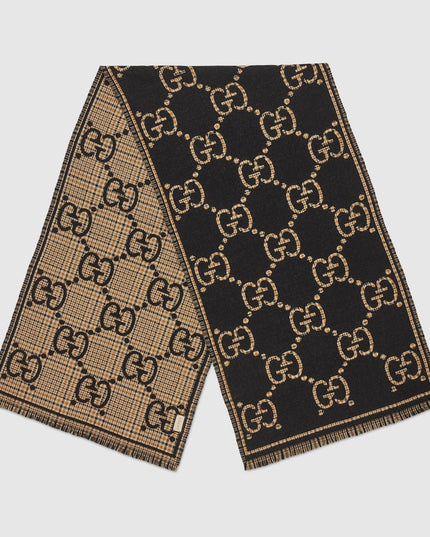 Gucci Oversized Check GG Wool Jacquard Scarf – Black & Beige