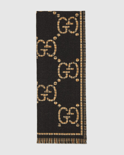 Gucci Oversized Check GG Wool Jacquard Scarf – Black & Beige