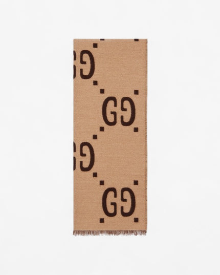 Gucci Oversized GG Jacquard Wool Silk Scarf – Brown & Beige
