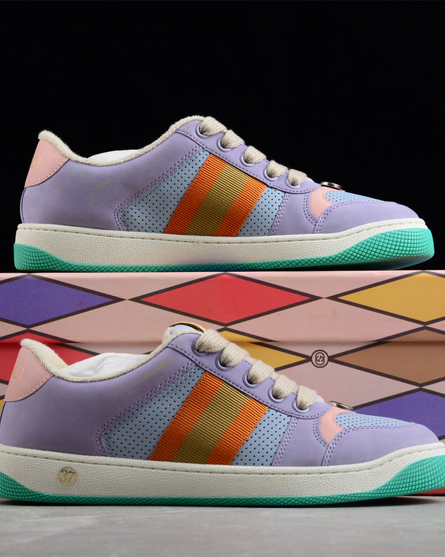 Gucci Pastel Purple Sneaker with Orange-Gold Stripe
