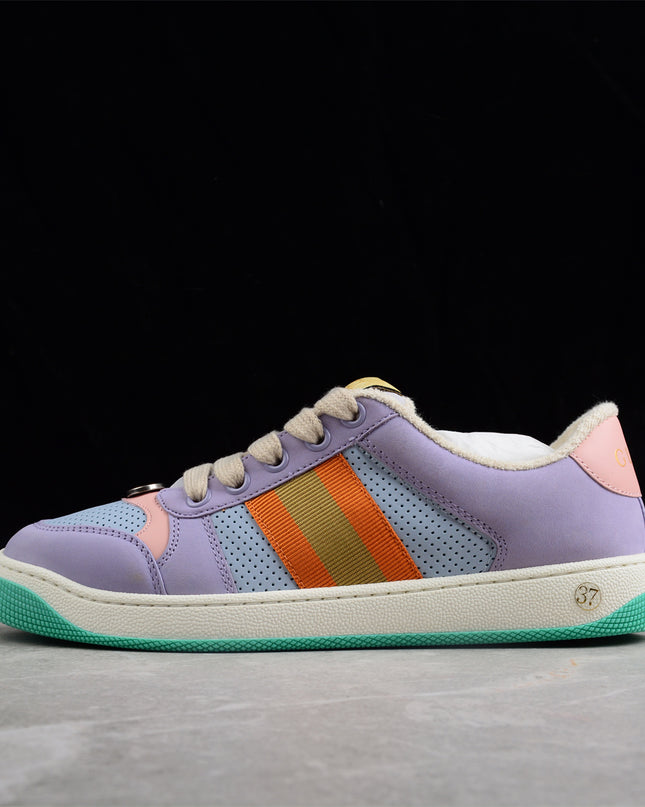 Gucci Pastel Purple Sneaker with Orange-Gold Stripe