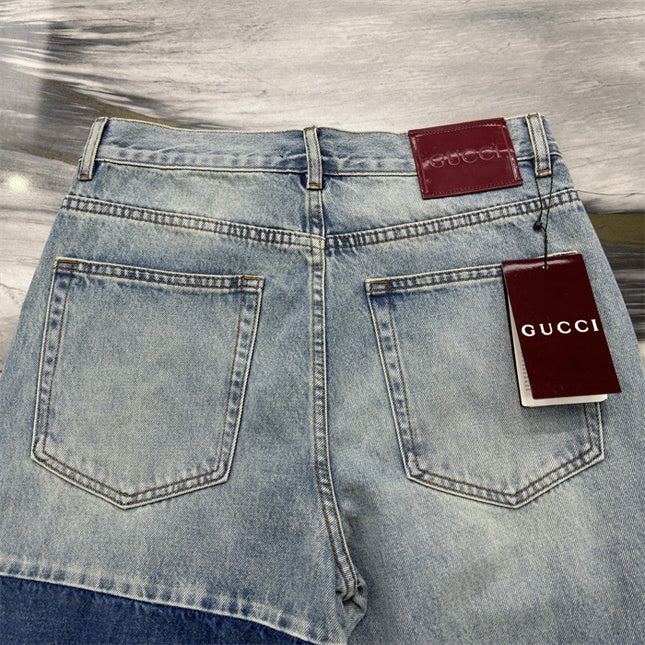 Gucci Patchwork Light Wash Denim Jeans
