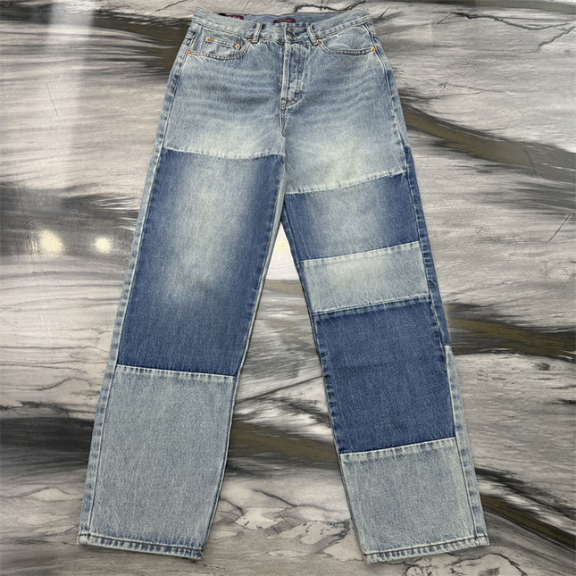 Gucci Patchwork Light Wash Denim Jeans
