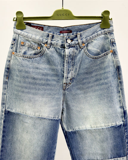 Gucci Patchwork Light Wash Denim Jeans