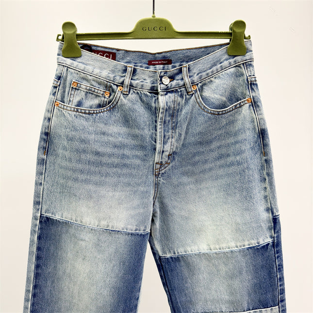 Gucci Patchwork Light Wash Denim Jeans