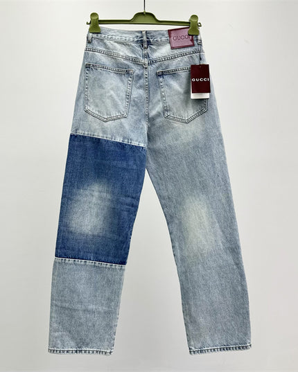 Gucci Patchwork Light Wash Denim Jeans