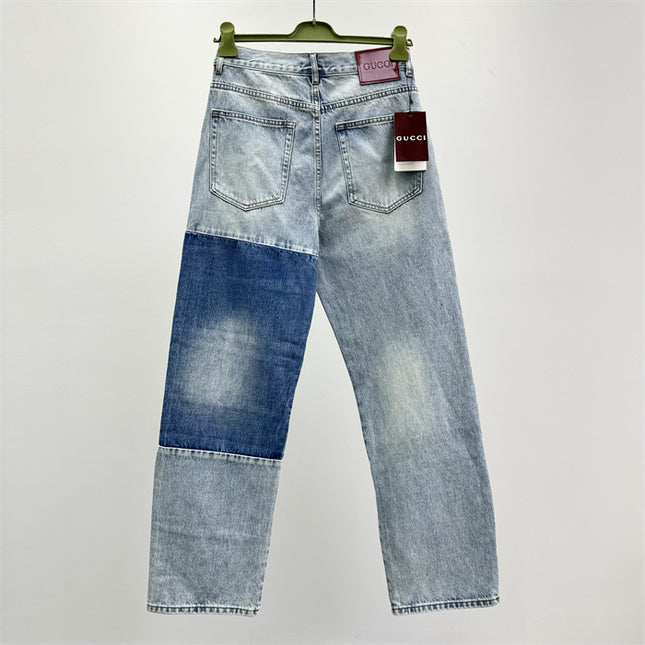 Gucci Patchwork Light Wash Denim Jeans
